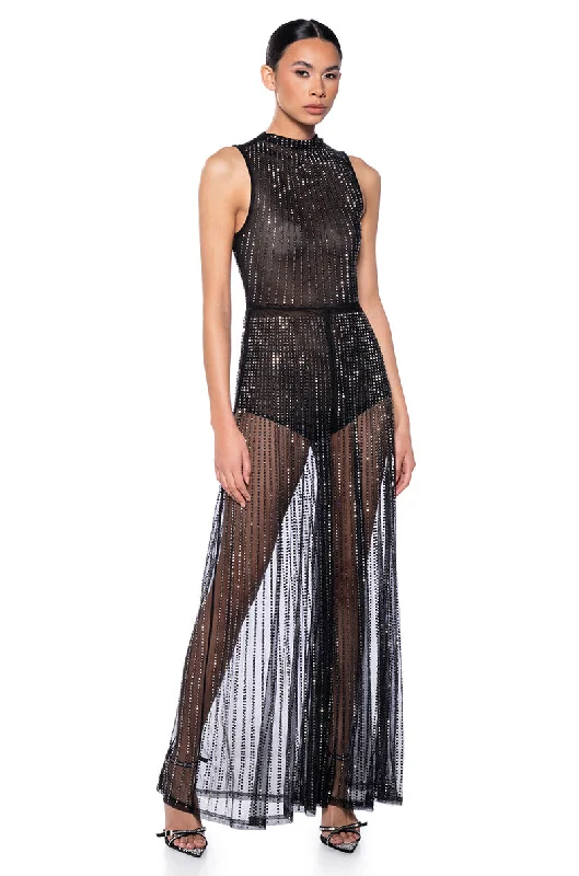 Gorgeous Glamour Collection SHEER ME ROAR MESH JUMPSUIT IN BLACK