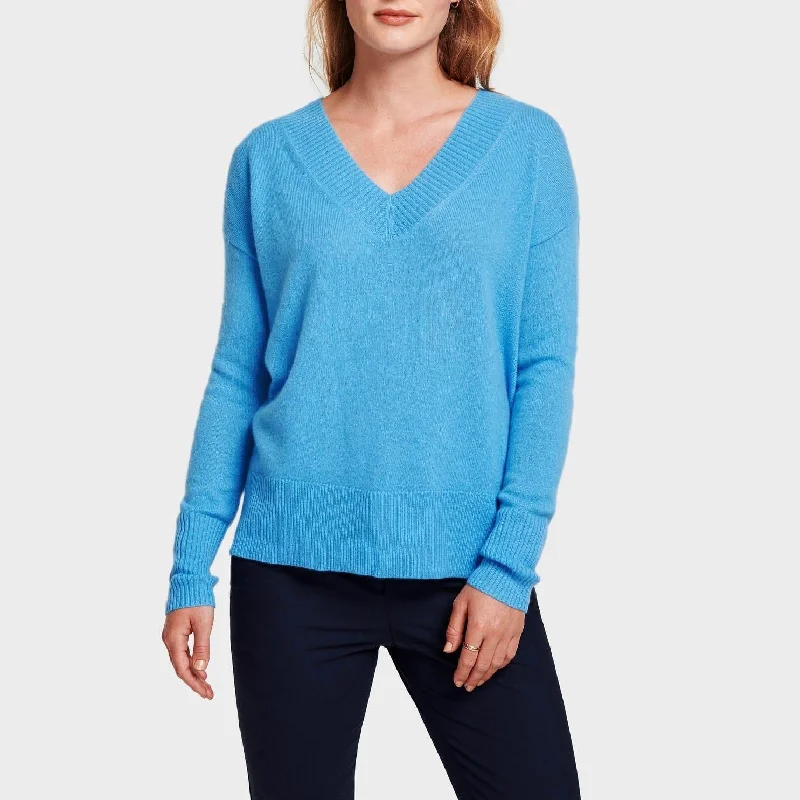 Fashionista Favorites Cashmere Wide Rib V-Neck (Blue Agate)