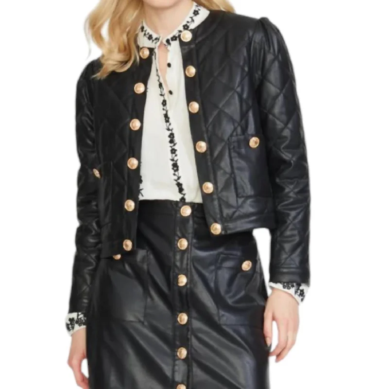 Don'T Miss Out Vegan Leather Quilted Jacket In Black