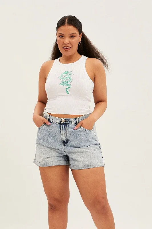 Effortless Style Steel Blue Relaxed Denim Shorts High Rise