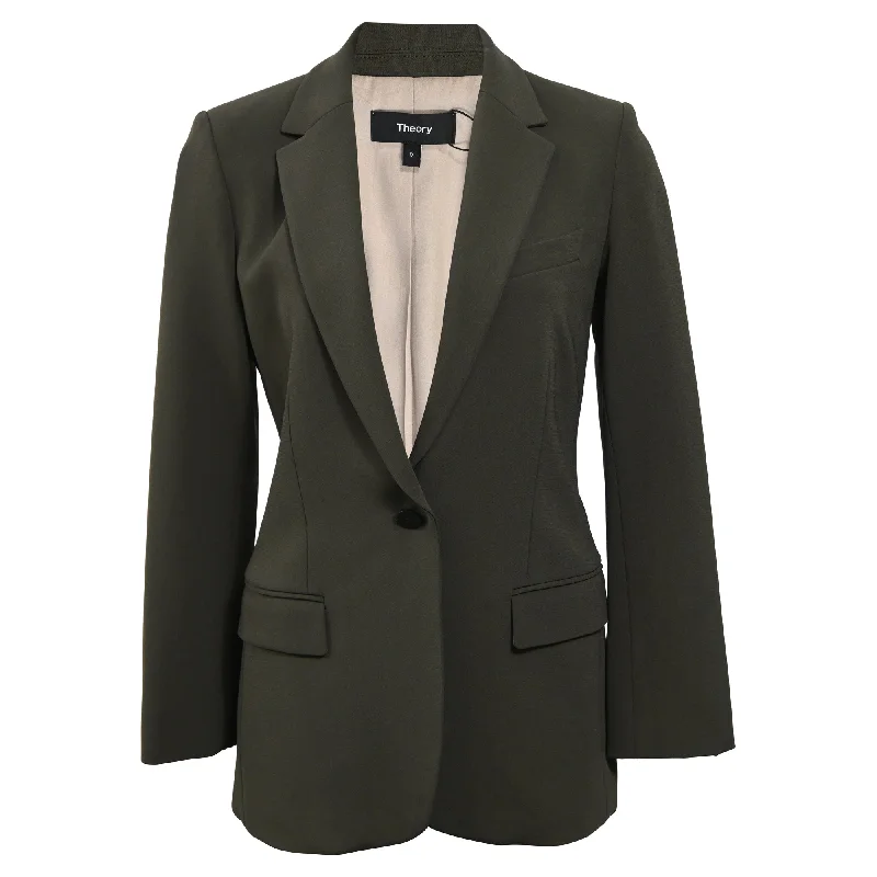 Athleisure Wear Special Offer Theory Single-Breasted Blazer with Pockets in Olive Wool